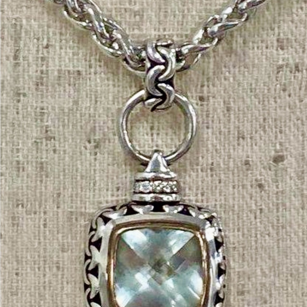 Andin Int’l 925 & 14k Prasiolite & Diamond Pendant Necklace 16” Lot#316